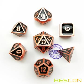 Bescon Deluxe Copper y Black Enamel Solid Metal Polyhedral Role Playing RPG Game Dice Set de 7 con bolsa con cordón libre