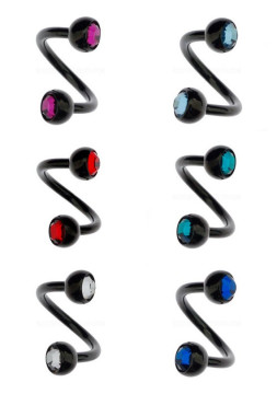 Titanium Plated Blackline Jewelled Body Spiral Barbell