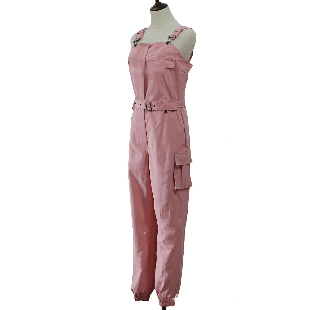 Fashion Women Cargo Jumpsuit Belt Sleeveless Overalls with Short Leash Pants