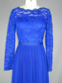 Royal Blue Lace Long Sleeve Chiffon Evening Dress