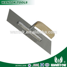 Construction plastering trowel with wooden handle