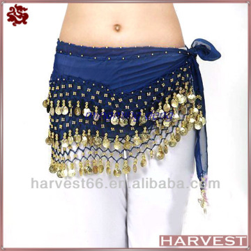 Dark Blue Egypt Belly Dance Hip Scarf with Gold Coin