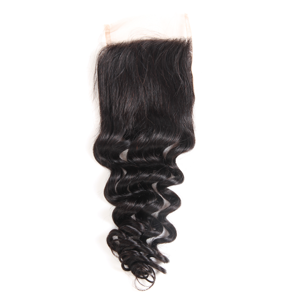 Loose Deep Curly 4X4 Lace Closure Factory Peruvian Hair Lace Closure Medium Brown Lace Closure