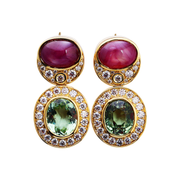 Ladies' 18K Gold Plated Moissanite and Lab Grown Ruby Earrings with 925 Sterling Silver Peridot Earrings