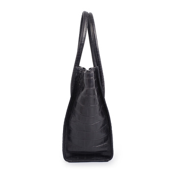 Croc-geprägtes Rindsleder Square Tote Bag Black Bag