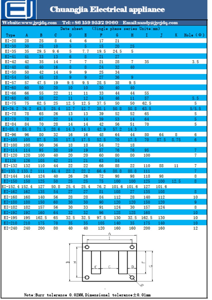 Silicon Electrical Steel Sheet EI Lamination for Transformer Core made from 50WW800/single phase transformer core