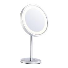 Lighted round standing magnifying mirror