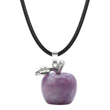 Handmade Craved 20MM Lepidolite Apple Pendant Necklace