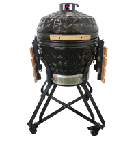 24 Inch Ceramic Kamado Grill - Diamond Texture Oval Outdoor BBQ Cooker