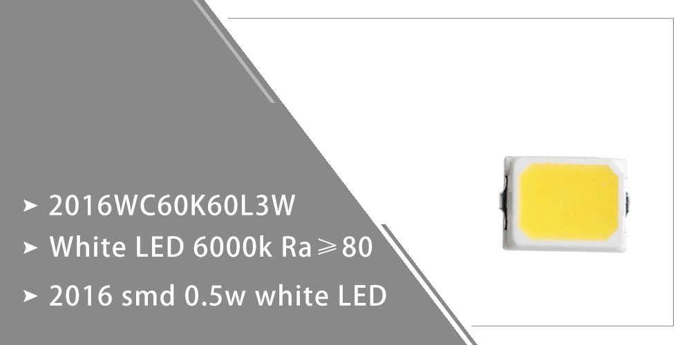Size of 2016WC60K60L3W Super Bright Cool White LED 2016 SMD 6000 6500K 0.5W 150mA 55-65lm