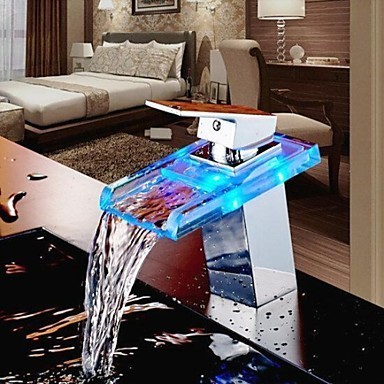 Bathroom Sink Taps with Color Changing LED High Quality Brass Waterfall Taps