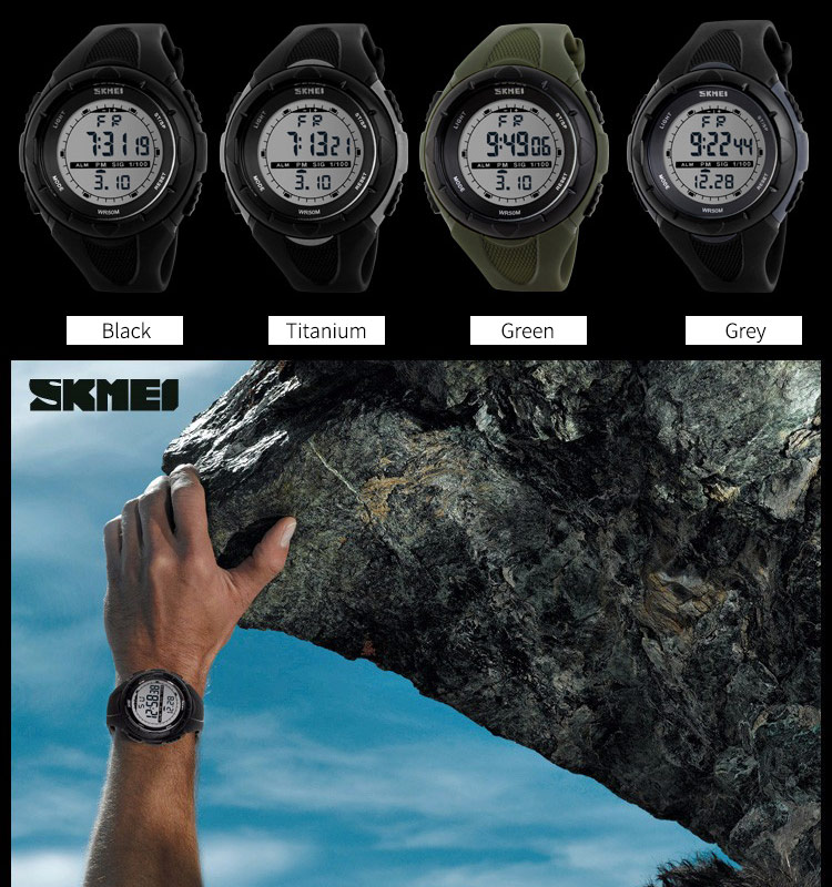 SKMEI 1025 Men Digital Watches Outdoor 3D Pedometer LED 50M Waterproof Diving Men Wristwatch Relogio