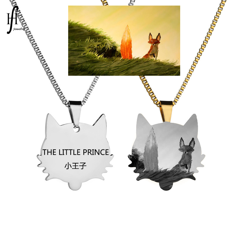 wholesale engravable jewelry fox shape smooth surface dog cat pet tags custom name custom pattern plate necklace stainless steel