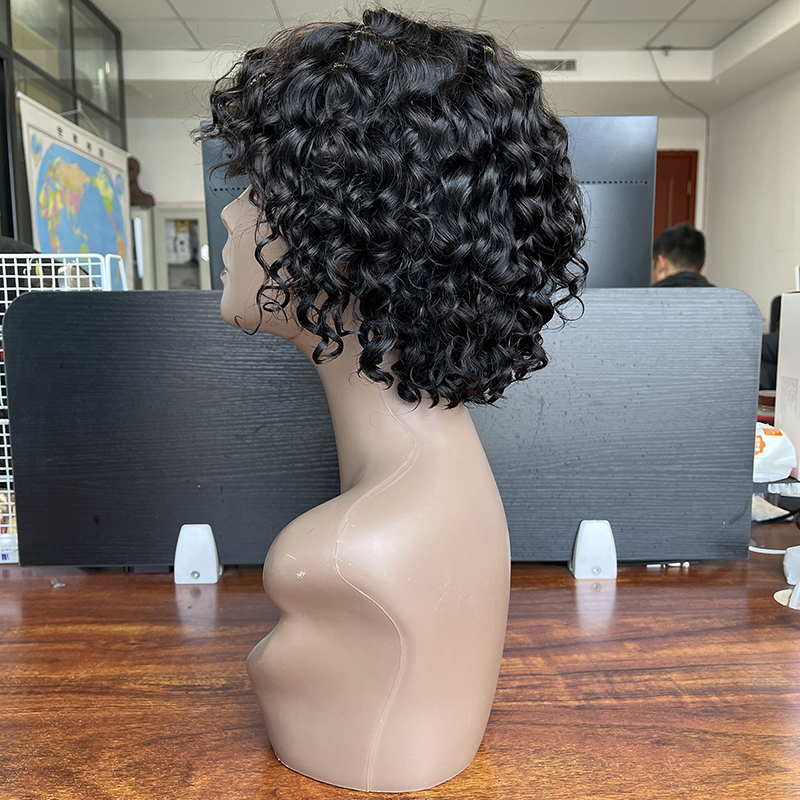 Indian virgin Human hair machine made short water wave wigs, short curly bob wig, short wigs for black women