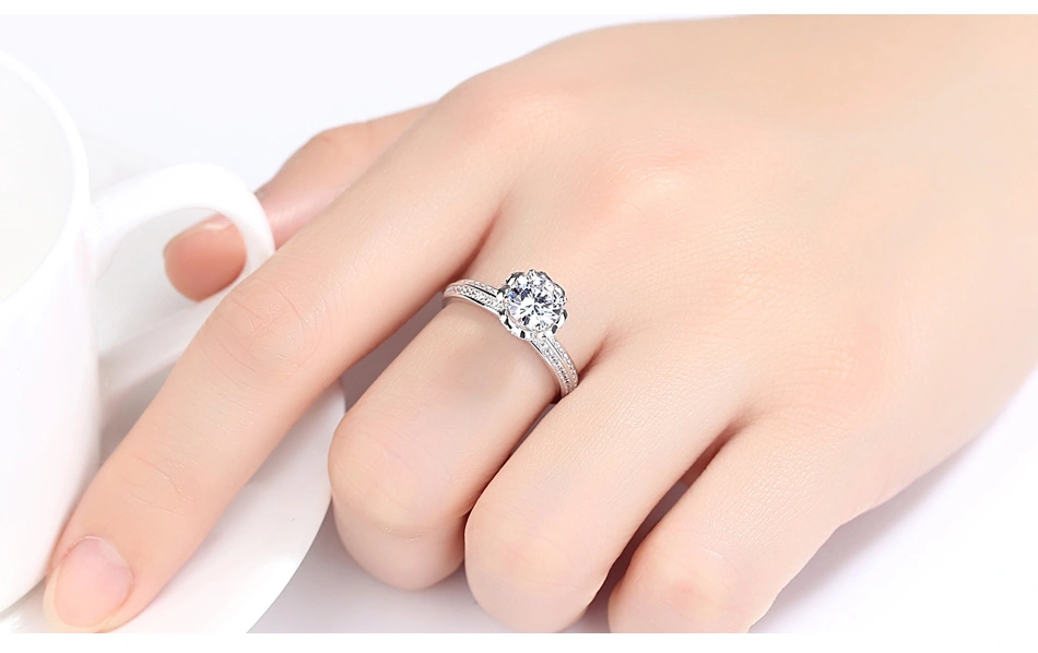 AAA Clear CZ Engagement Ring with Flower Shape 925 Sterling Silver Ring