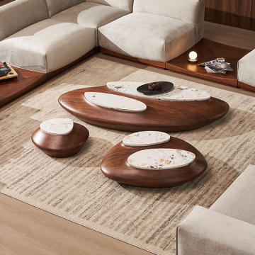 Modern Walnut Marble Coffee Table Collection for Living Room