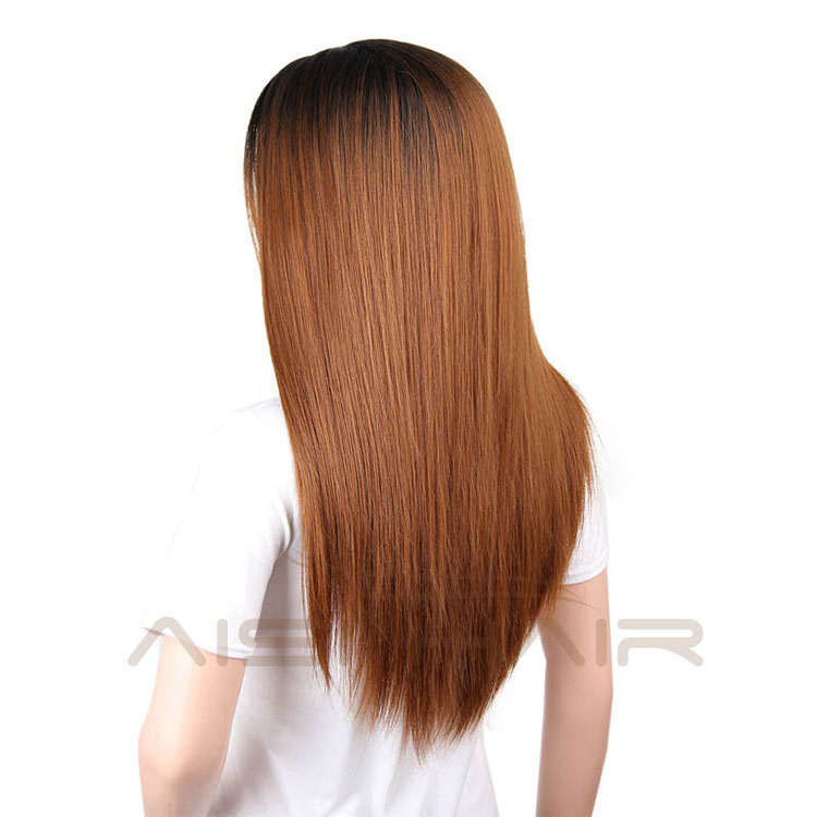 Top Selling Long Silky Straight Wave Wigs Ombre Brown Color Synthetic Fiber Wigs For Women