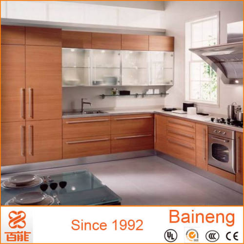 L shape top grade economic melamine laminate kitchen cabinet glass doors