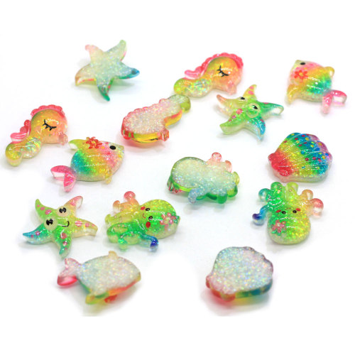 Assorted Sea Animal Resin Flatback Cabochons Octopus Sea Horse Starfish Gold Fish Shell Craft For Phone Case Hair Clips Decor