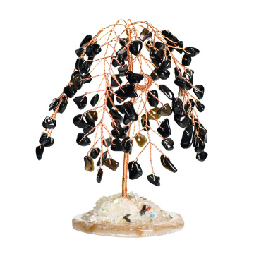 Raw Black Onyx Willow Copper Wire Agate Base Lucky Tree Spiritual Meditation Energy Room Office Desk Decor