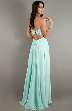 Sweetheart Long Chiffon Beading A-line Style Prom Dresses Evening Dresses
