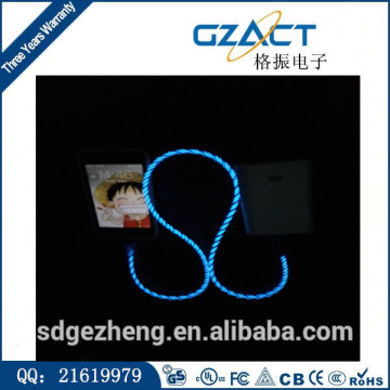 electroluminescent sync data cable with visible light EL charging cable blue green pink colourful data cable