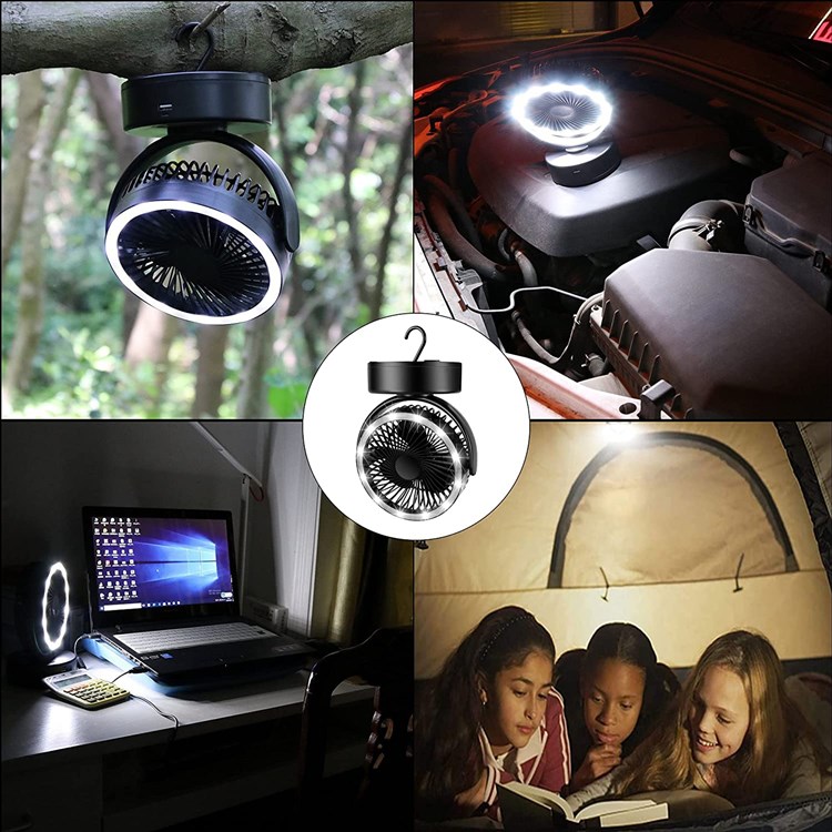 Latest 7200mAh USB Rechargeable 72h Lasting Time Portable Hanging 360 Rotation Camping Lantern With Ceiling Fan For Tent
