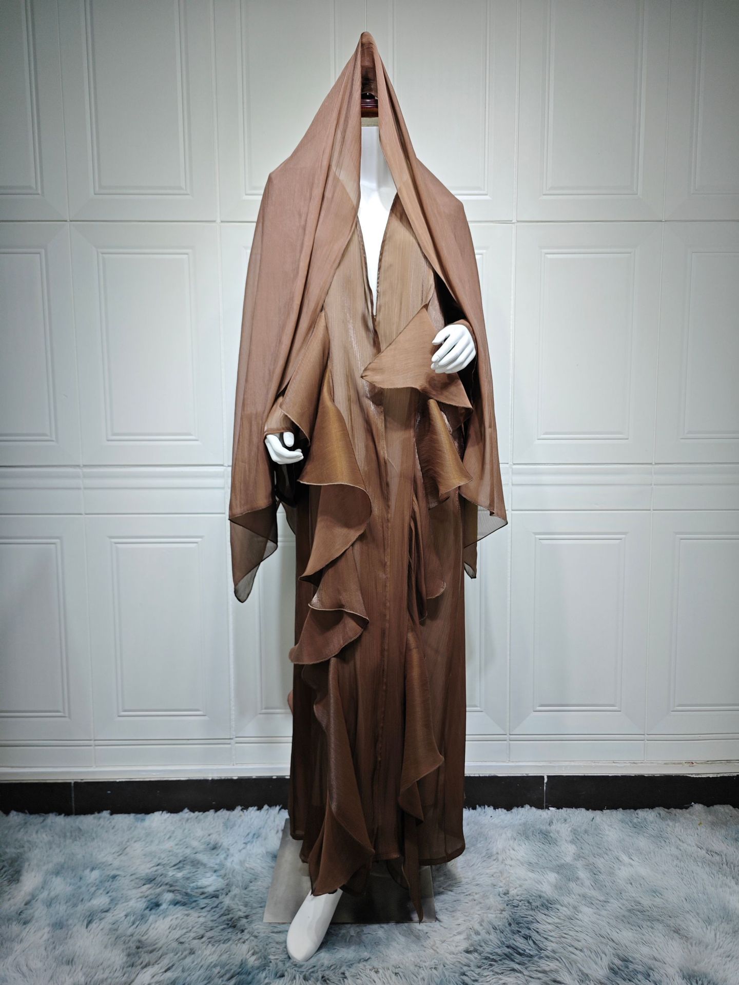 ست حجاب ابایا مدل جامد یکرنگ مدرن MQ268 (1) Modern Solid Color Tiered Ruffle Abaya Hijab Set MQ268 (1)