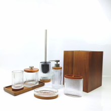 Fluted Glass Wood Bathroom Accessory Set