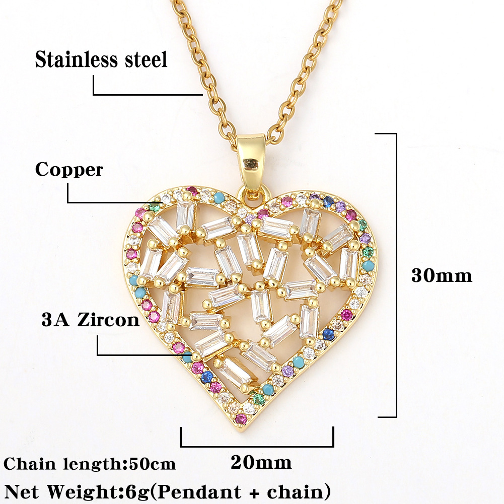 New hollow heart pendant necklace claw setting zircon fashion jewelry clavicle chain female accessories