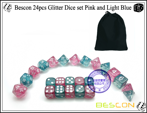 Bescon 24pcs Glitzer Würfel Set Pink und Hellblau-4 Bescon 24pcs Glitter Dice set Pink and Light Blue-4