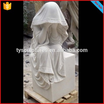 Hot sale stone carved white marble lady sitting figure statue weeping woman sculpture