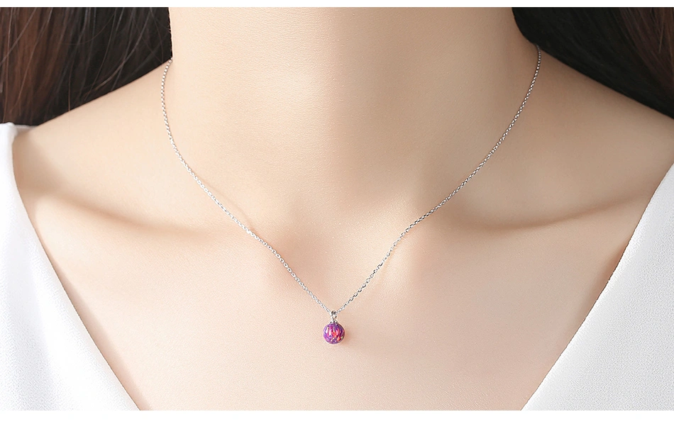 Lovely 925 Sterling Silver Ball Opal Pendant Necklace