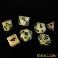 Juego de dados de piedra mágica de Bescon, 7 piezas Juego de dados RPG poliédrico Mineral de oro, Juego de caja de lata