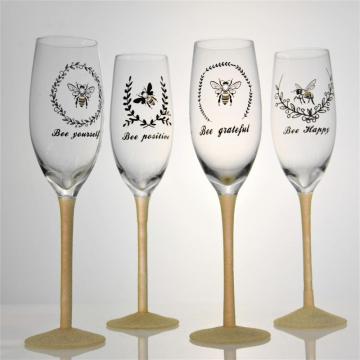 champagne flute glass bee design glitter glass set