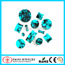 Flat Teal and Black Howlite Organic Natural Stone Plugs