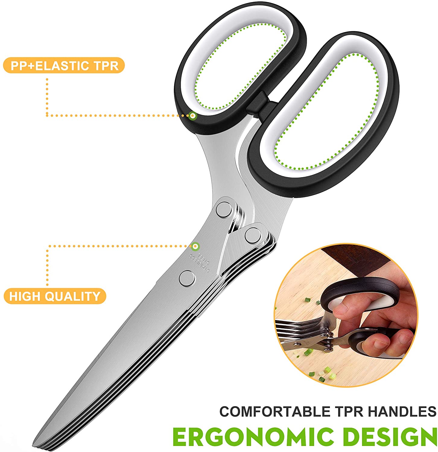 Updated 2020 Herb Scissors Set Cool Kitchen Gadgets for Cutting Fresh Garden Herbs - Herb Cutter Shears with 5 Blades and Cover