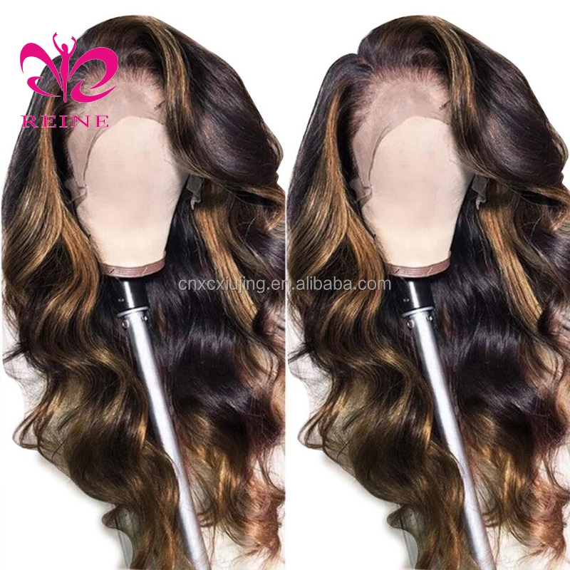 100% Virgin Brazilian Human Hair 4*4 closure  Wig 10A Grade Bone Straight Ombre Piano Color Human Hair Hd Closure Wigs