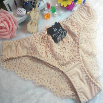 OEM wholesale China silk spandex fabrics apricot sexy girl seemless lace fancy underwear 7566