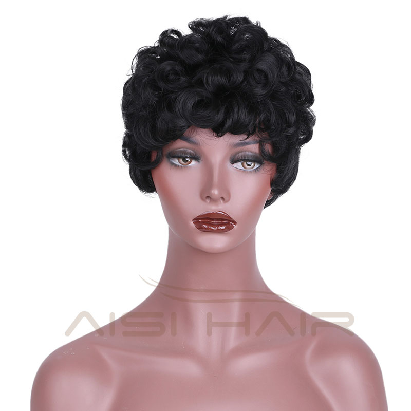 Short Curly Style Hair Synthetic Pixie Cut Wigs For Black Women Heat Resistant Black Wig