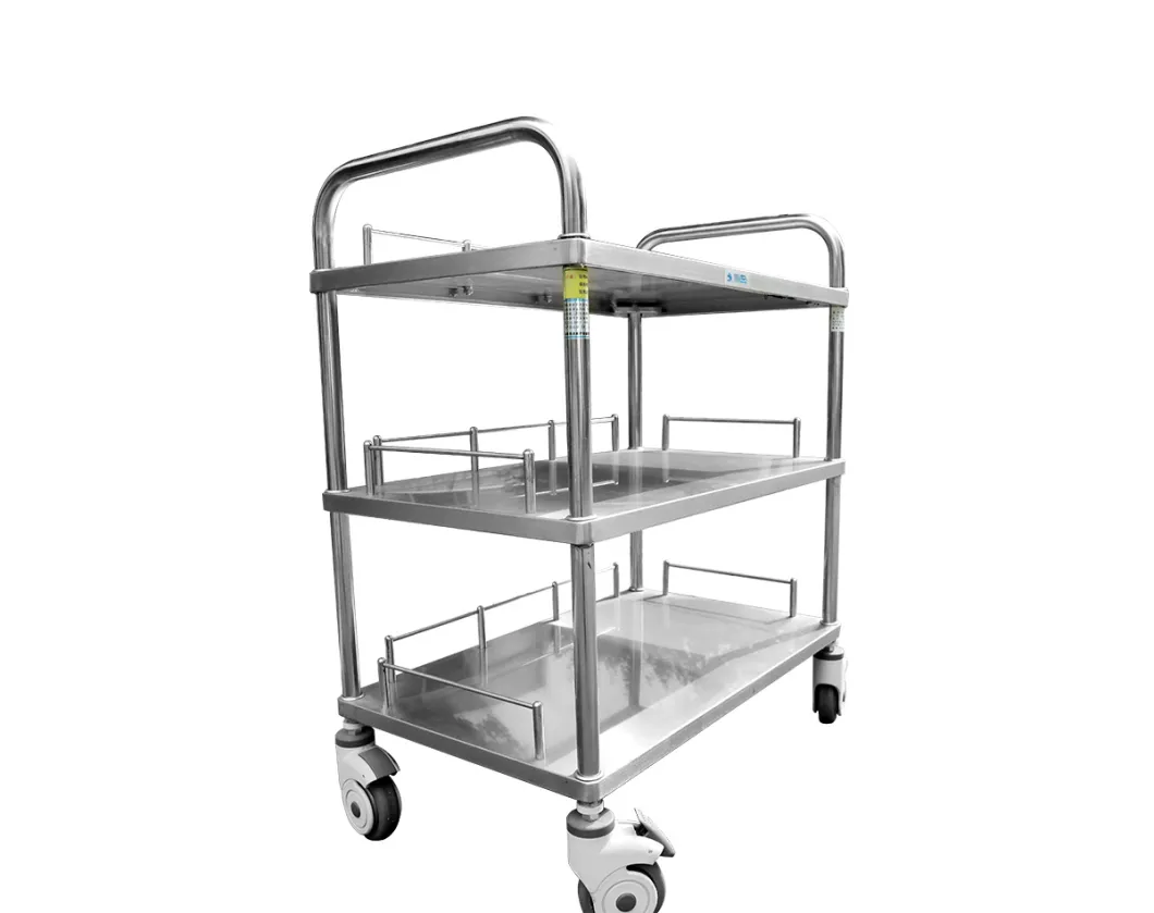 Three-Layers Stainless Steel Hospital Trolley with Wheels