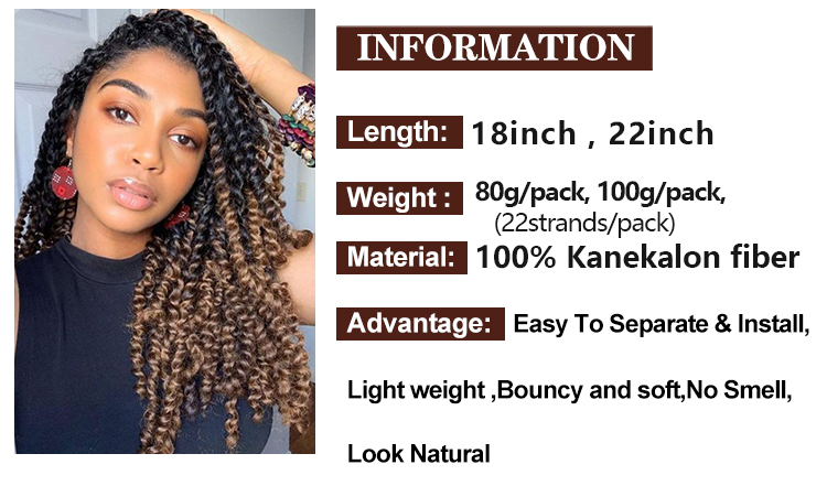 Wholesale Kanekalon Passion Twist Prelooped Braiding 18" Synthetic Crochet Braid Hair 22 inch Water Wave Passion Twist Hair