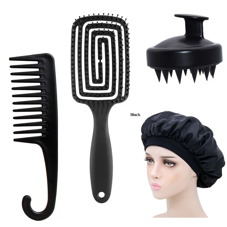 Black Color Sateen Bonnet for Thick Hair Care