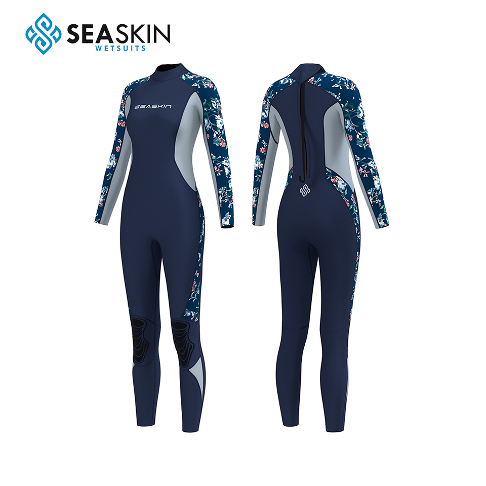 Seaskin kadınlar baskı desen uzun kollu dalış wetsuit