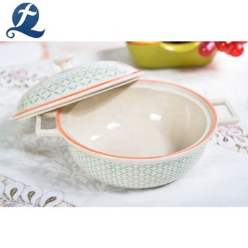 Round Customized Hand Painting Ceramic Pot With Lid