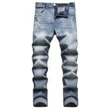 Custom High Waist Baggy Jeans Light Colored Denim Cargo Pants