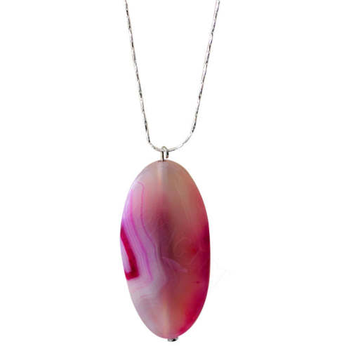 Natural Gemstone Agate Necklace with Silver Chain