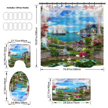 Waterproof Polyester Bathroom Partition Shower Curtain Set