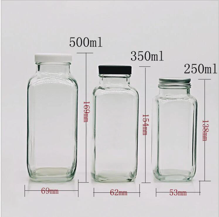 Customized Logo 8oz 12oz 16oz 500ml Clear French Square Cold Pressed Beverage Glass Bottle