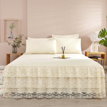 Three layers lace edge bed skirt